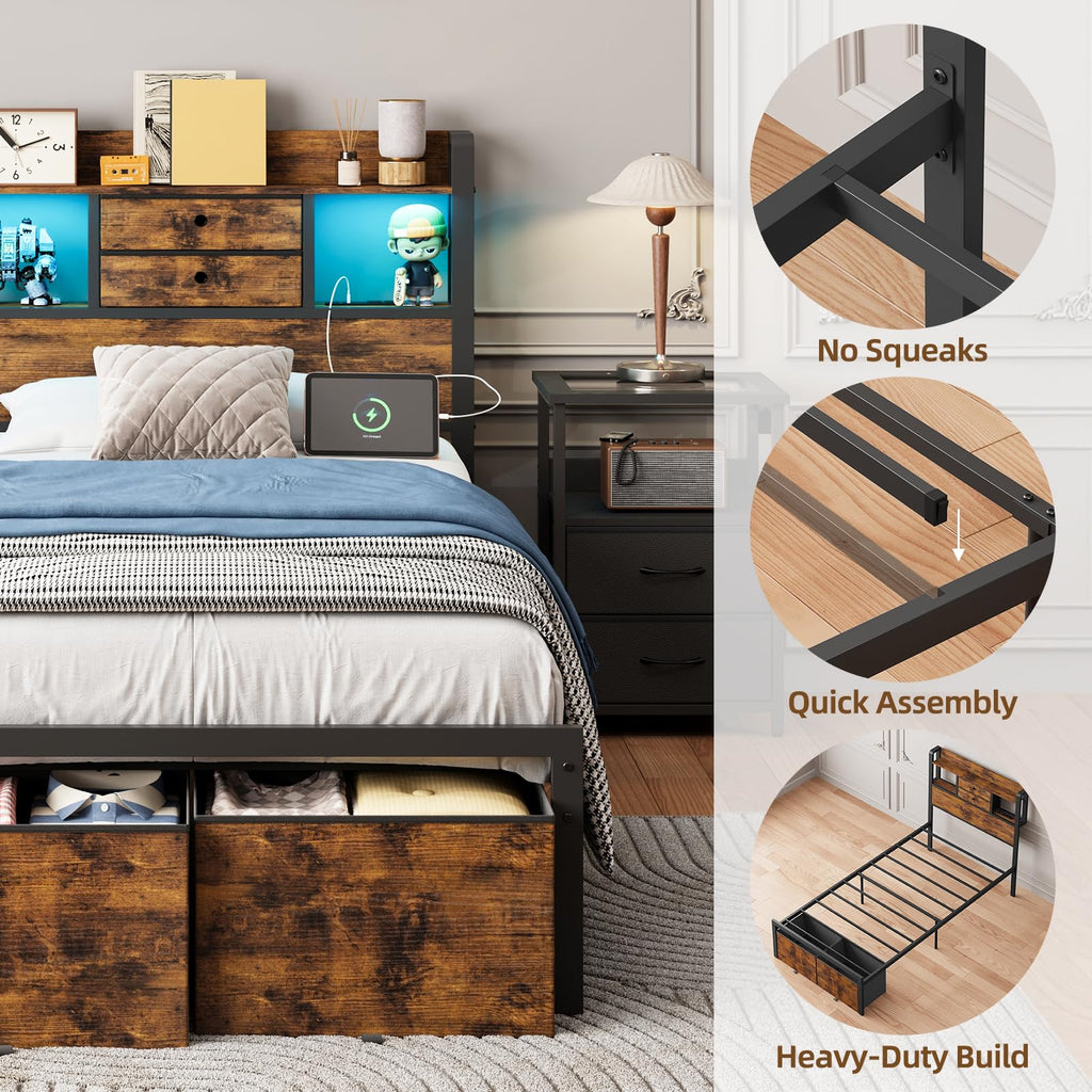 Twin Size Bed Frame with Storage K8905