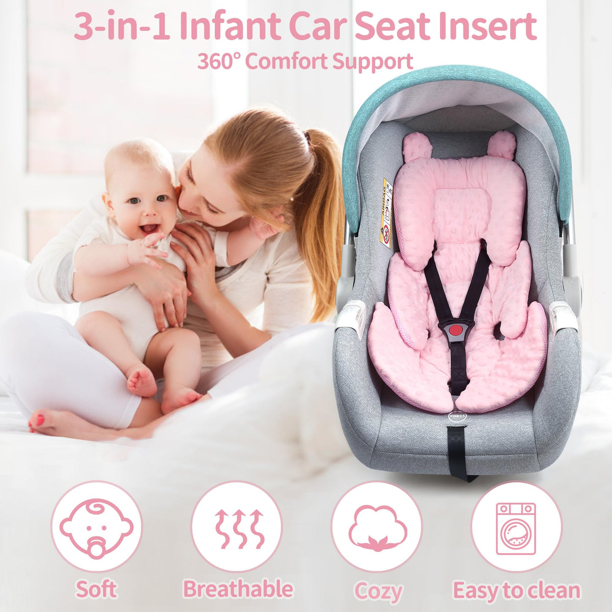 Reversible Carseat Head Body Support Newborn Pink M31775