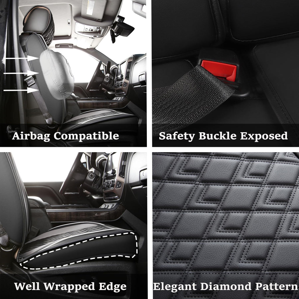Leather Seat Covers for Chevy Silverado GMC Sierra, Custom Fit, Front Pair, Black Grey H353