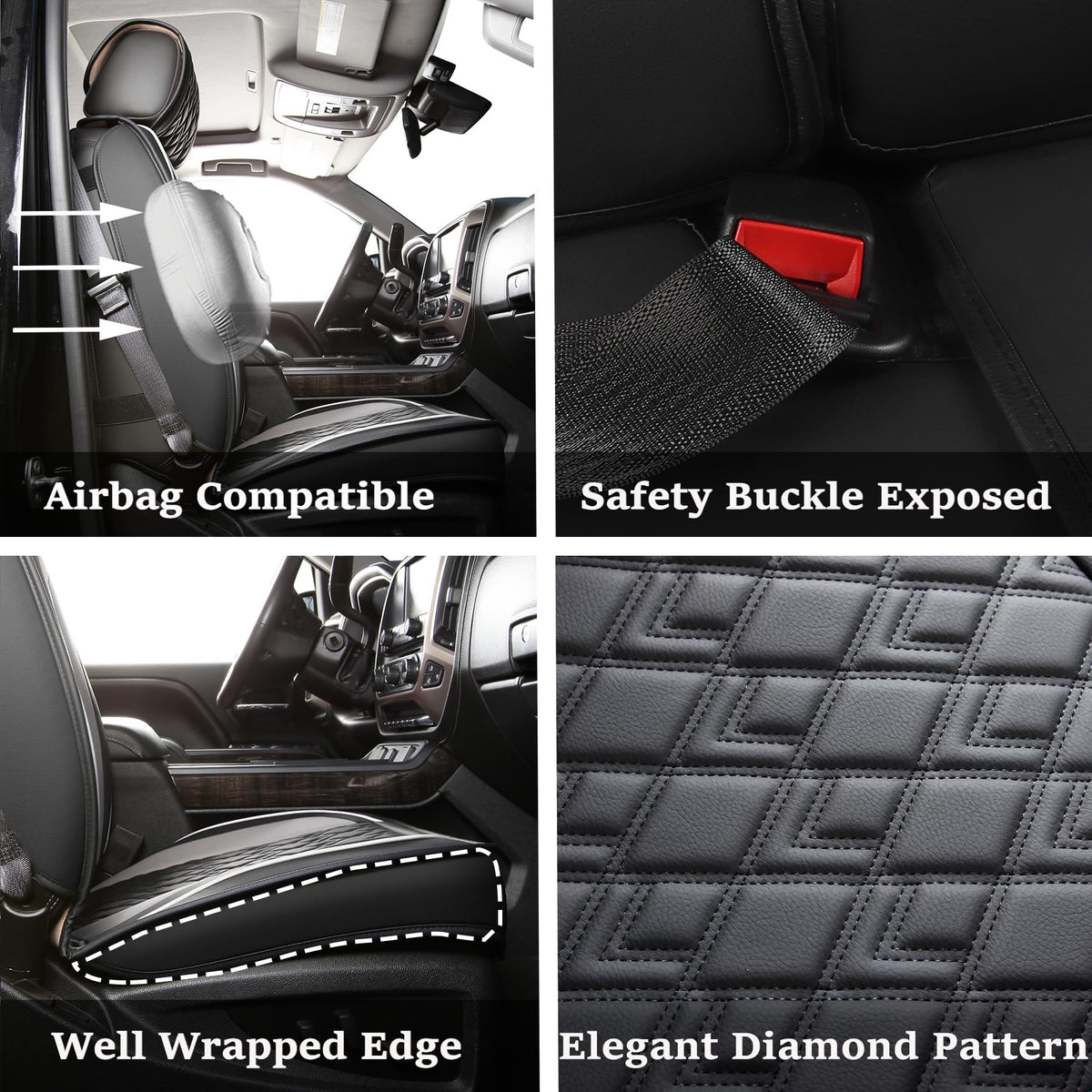 Leather Seat Covers for Chevy Silverado GMC Sierra, Custom Fit, Front Pair, Black Grey H353