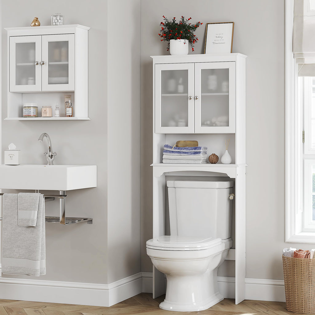 Over the Toilet Storage Cabinet with Tempered Glass Doors E1443