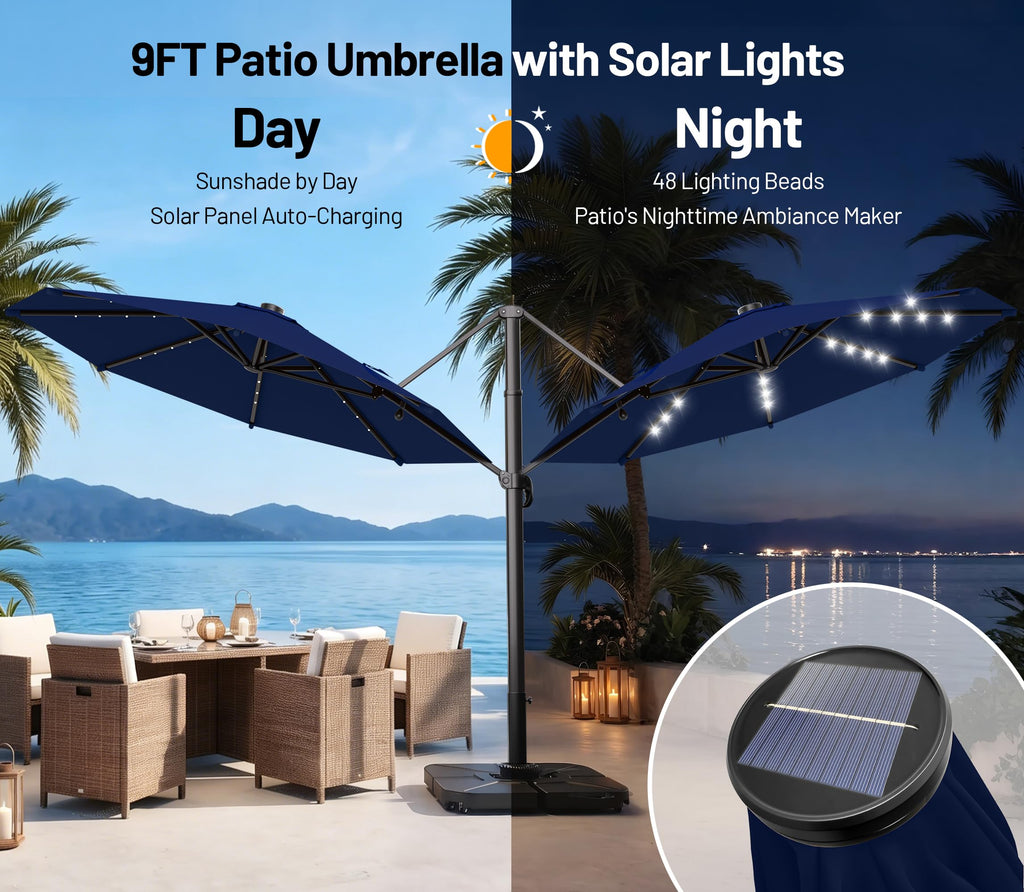9FT Cantilever Patio Umbrella with Lights L69866