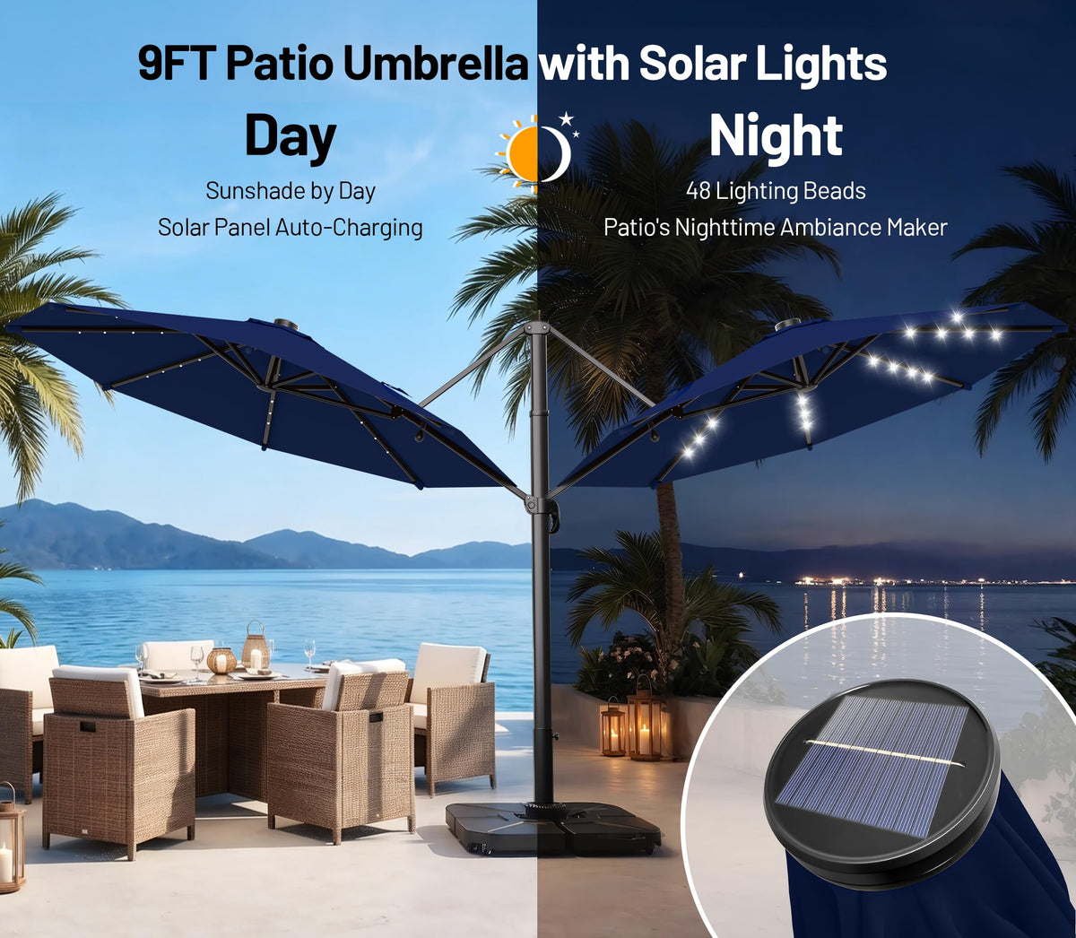 9FT Cantilever Patio Umbrella with Lights L69866