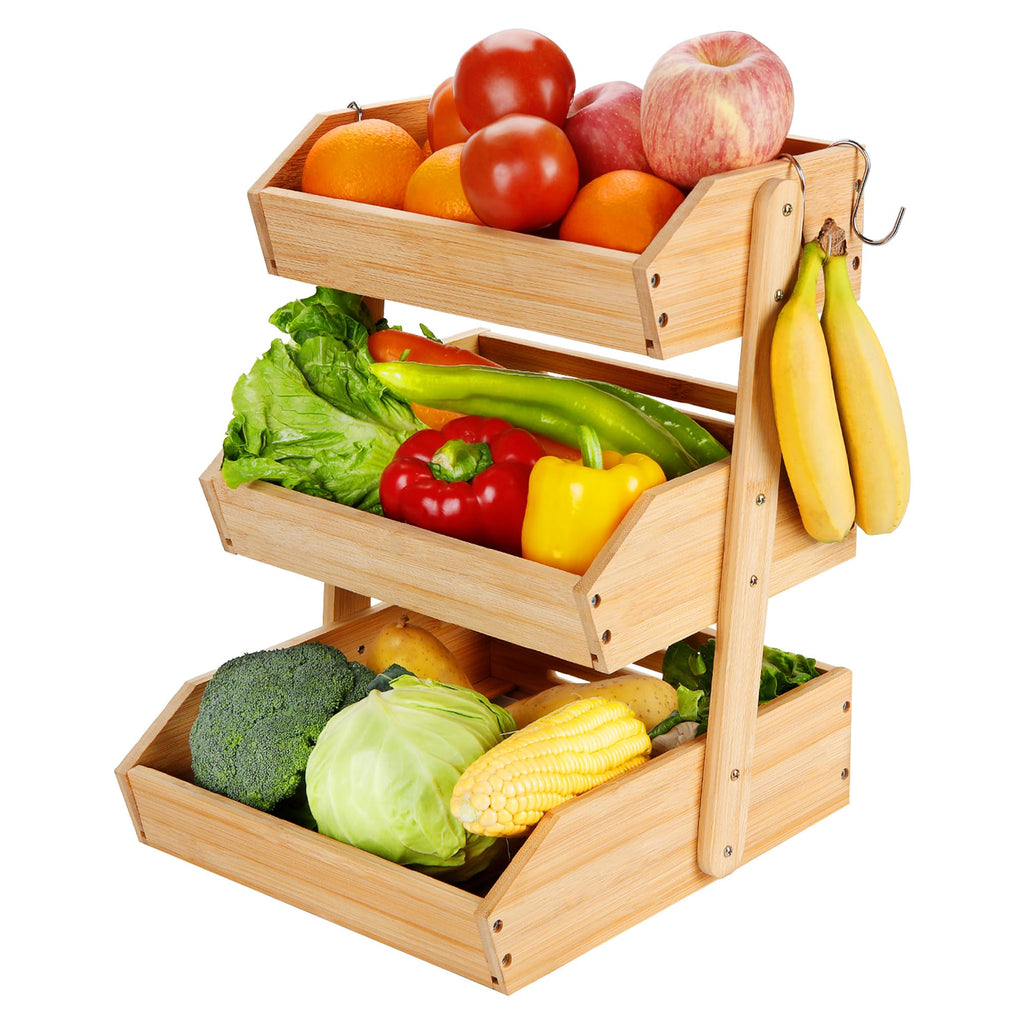 3 Tier Bamboo Fruit Basket with 2 Banana Hangers H1201
