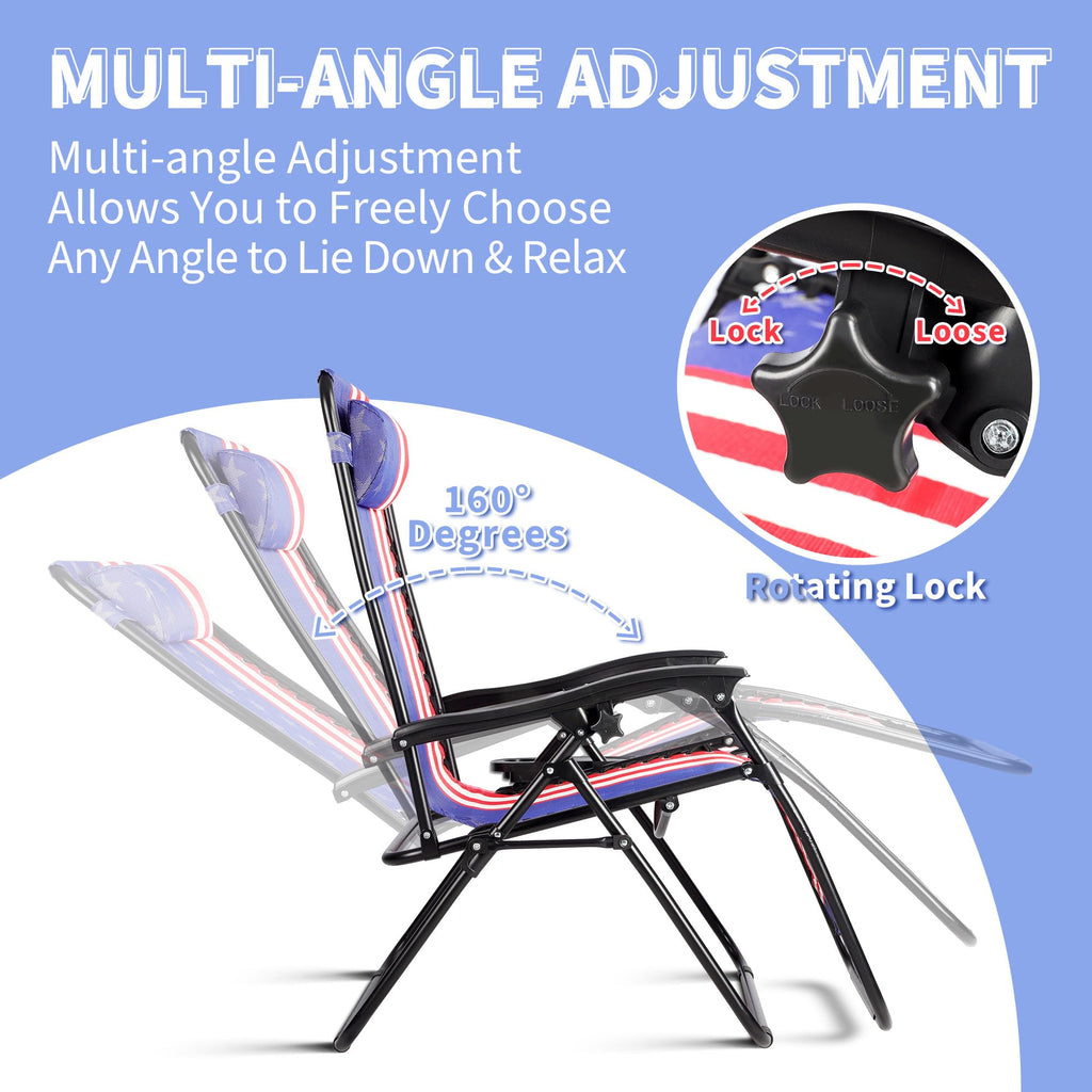 Set of 2 Adjustable Steel Mesh Zero Gravity Lounge Chairs with Pillows & Cup Holder Trays K152