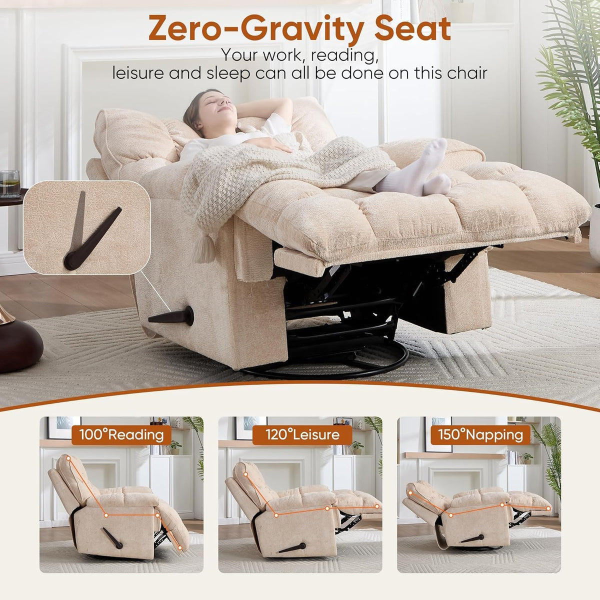 Oversized Swivel Rocker Recliner Chair W25678