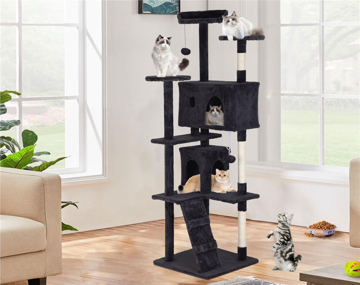 70 Inch Dark Grey Cat Tree Tower with Scratching Post Q8251