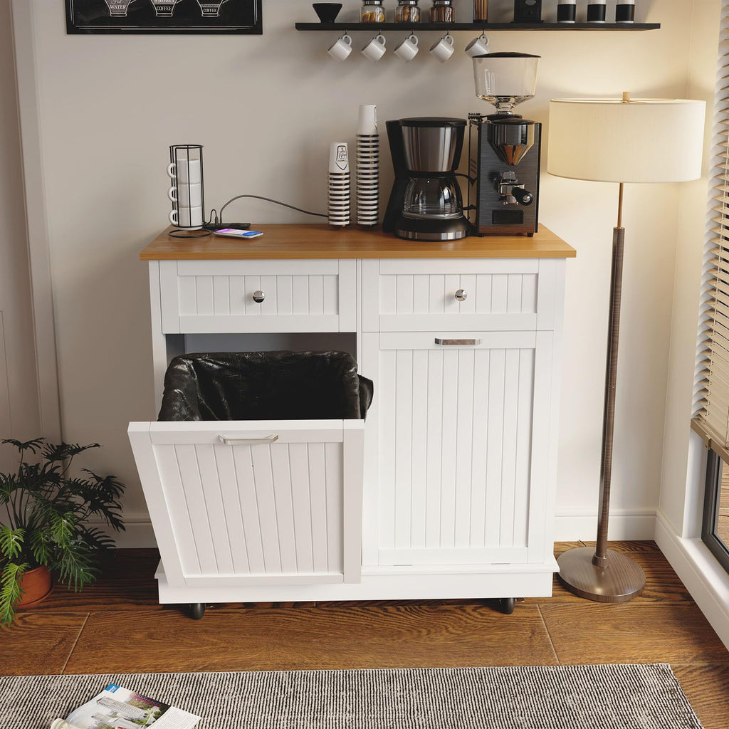White 20 Gallon Tilt Out Trash Cabinet with Drawer Z40426