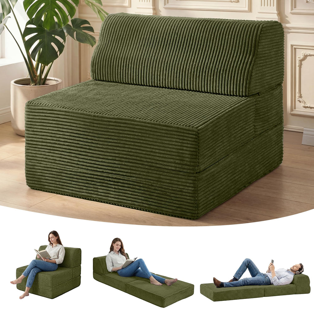 Folding Sofa Bed with Pillow, Memory Foam Sleeper Chair, Green N5792