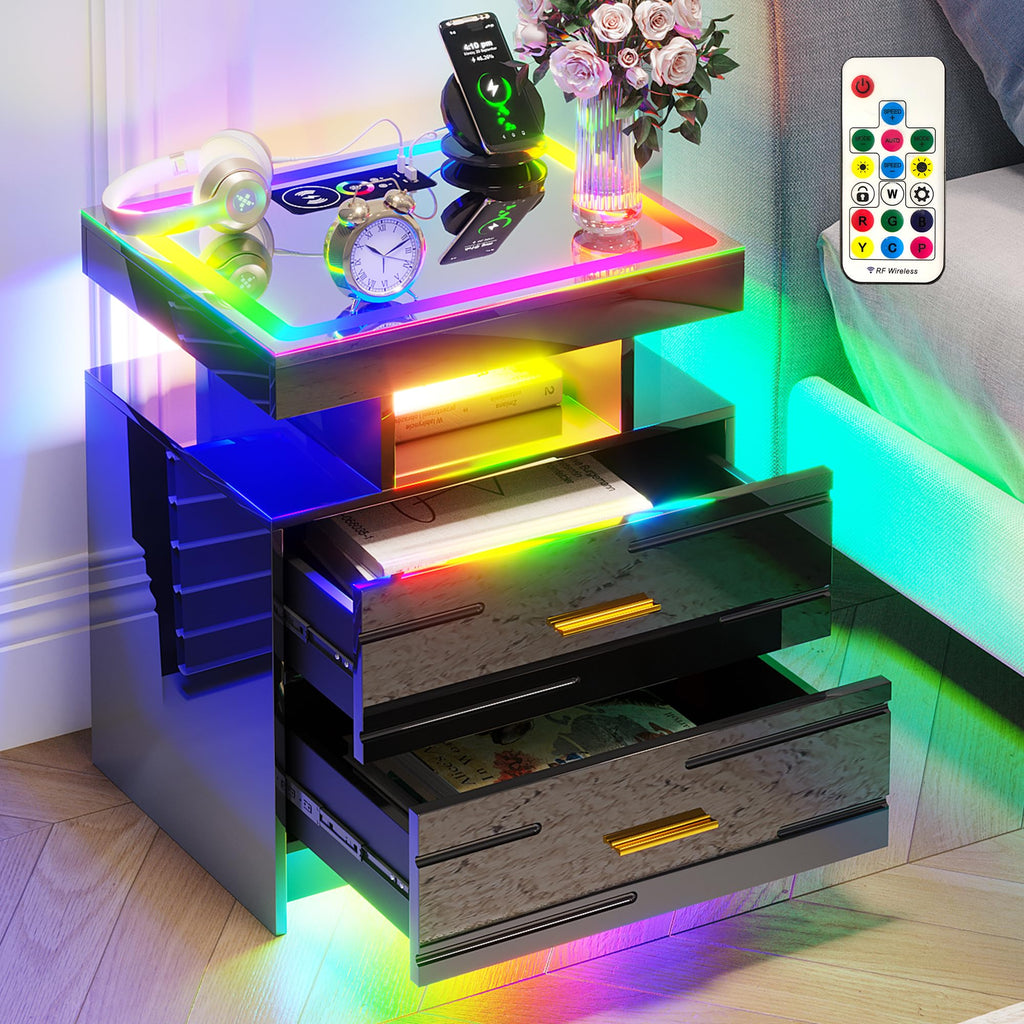 Black Smart Nightstand with Wireless Charging Station F20361