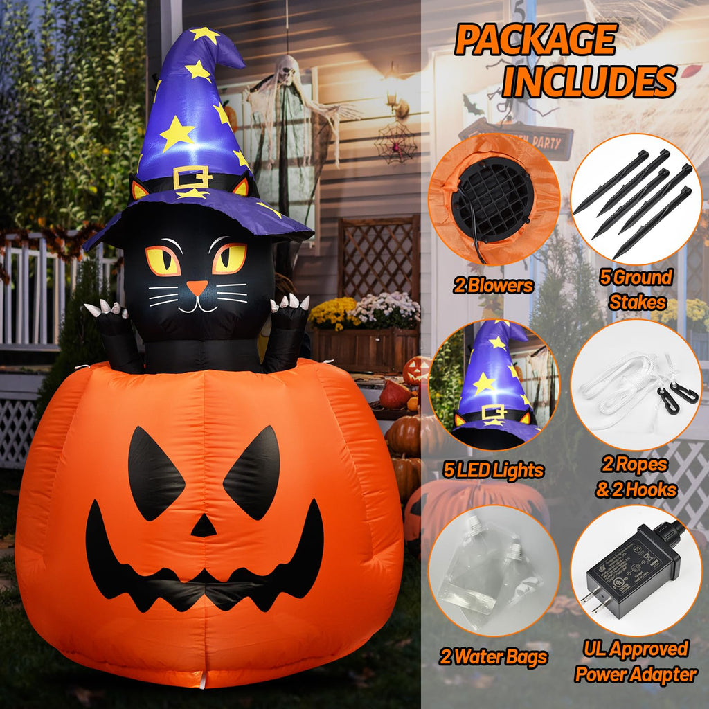 Halloween Inflatable Animated Witch Cat in Pumpkin B772258