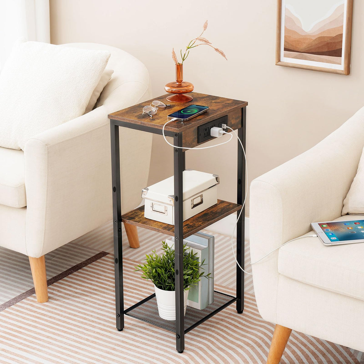 Tall End Table with Charging Station R413