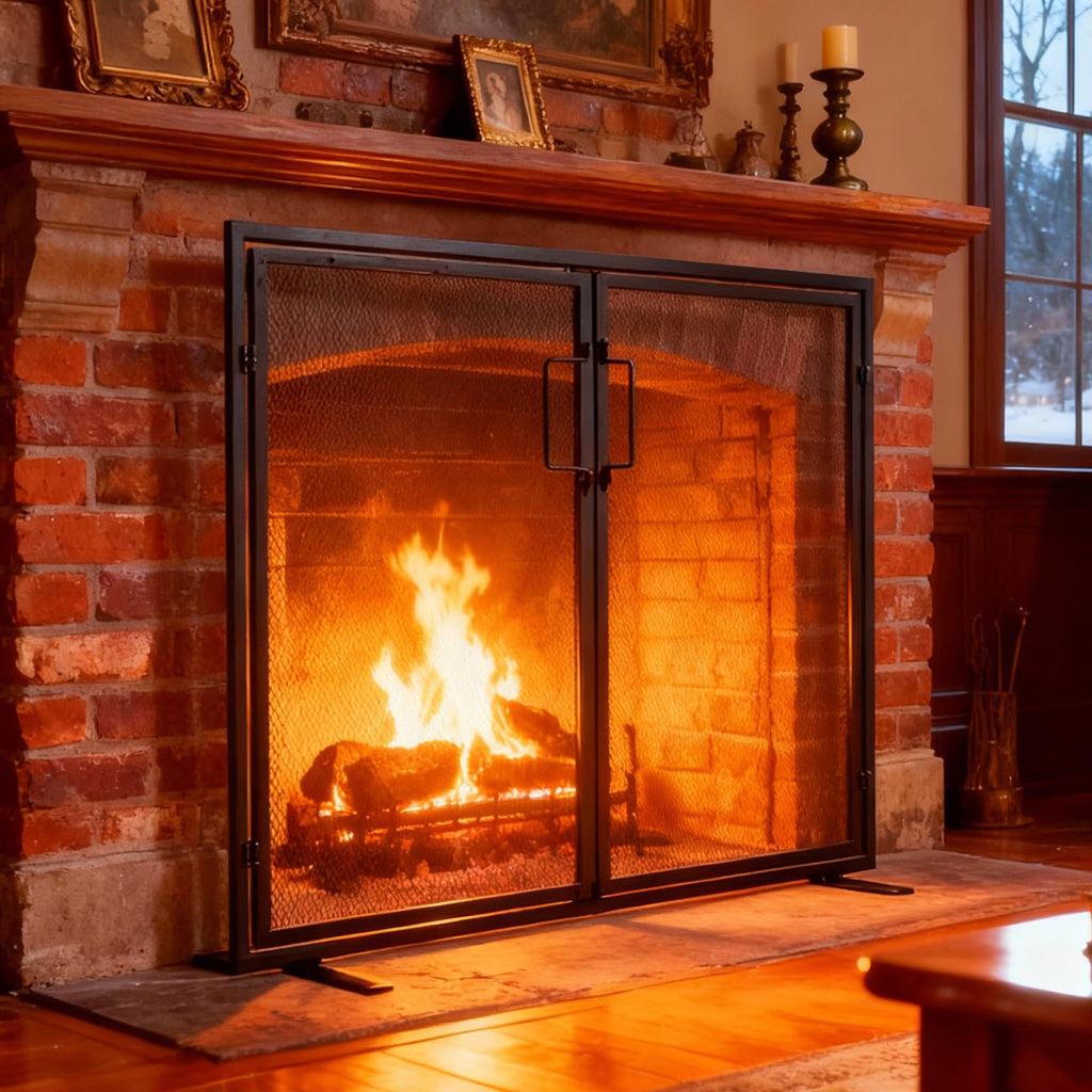 Black 2 Panel Fireplace Screen with Hinged Doors K633381