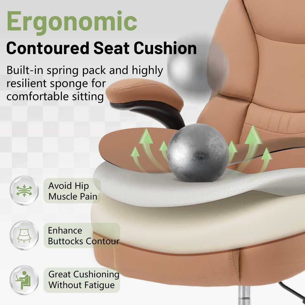Brown High Back Upholstered Drafting Chair with Flip-up Armrests K359379