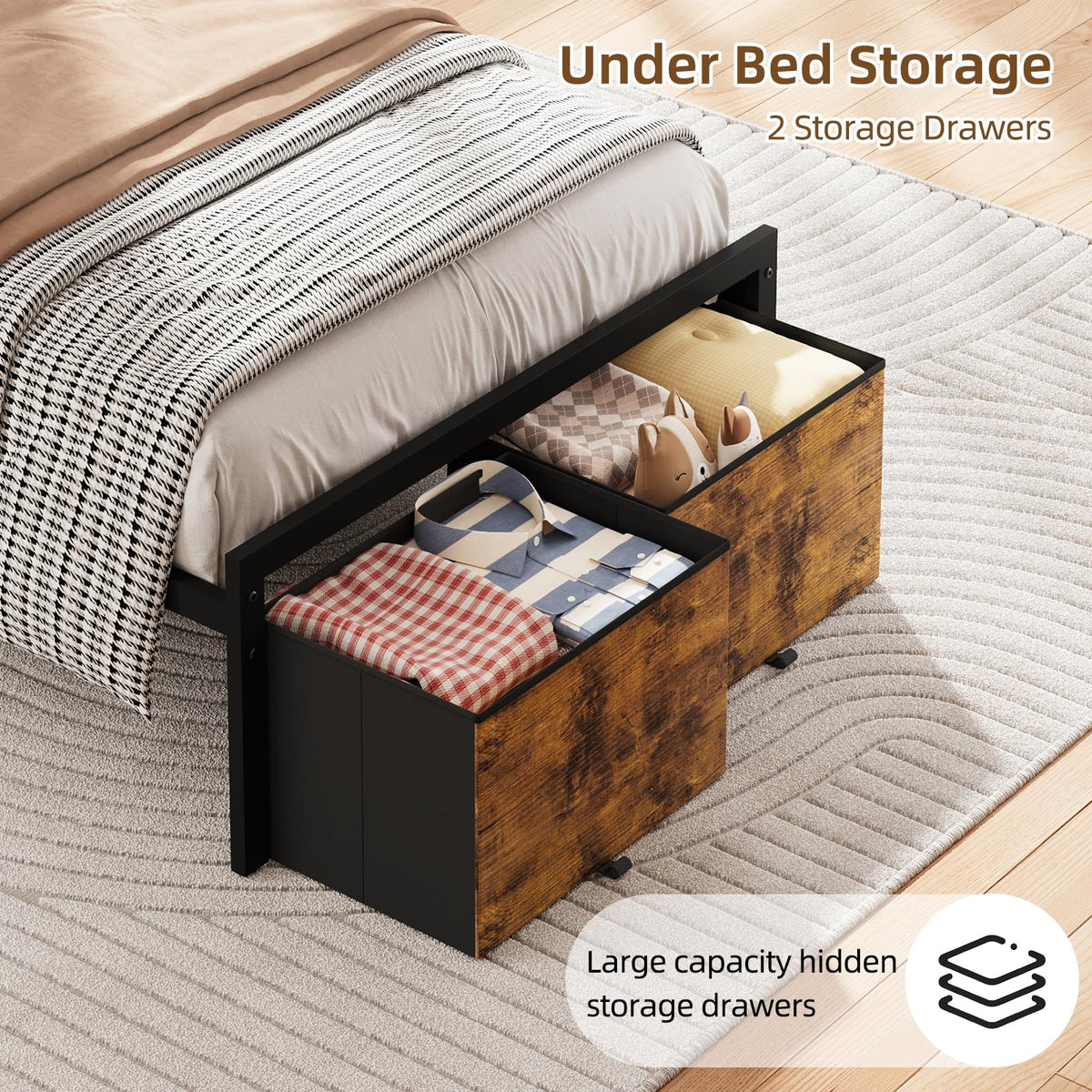Twin Size Bed Frame with Storage K8905