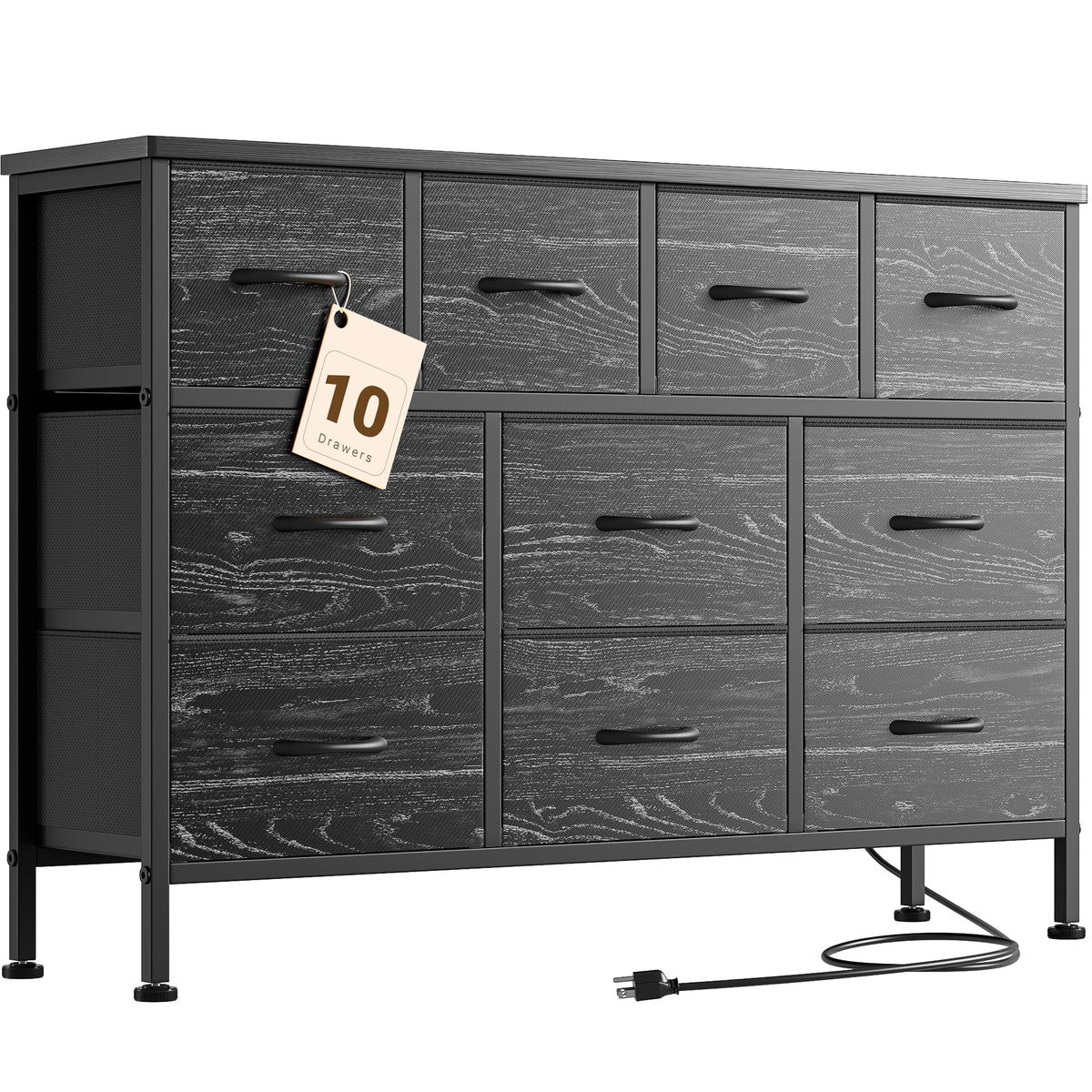 Black 10 Drawer Fabric Dresser C345