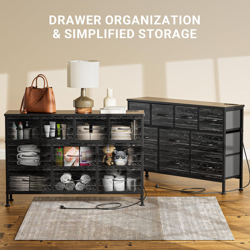 Black 10 Drawer Fabric Dresser C345