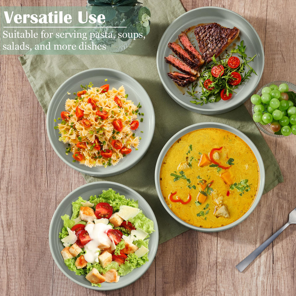 Stoneware Dinnerware Set with Pasta Bowls, 12 Pc Speckled Green Ceramic Plates and Bowls R528
