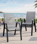 4 Pcs Stackable Grey Metal Textilene Patio Chairs H542994
