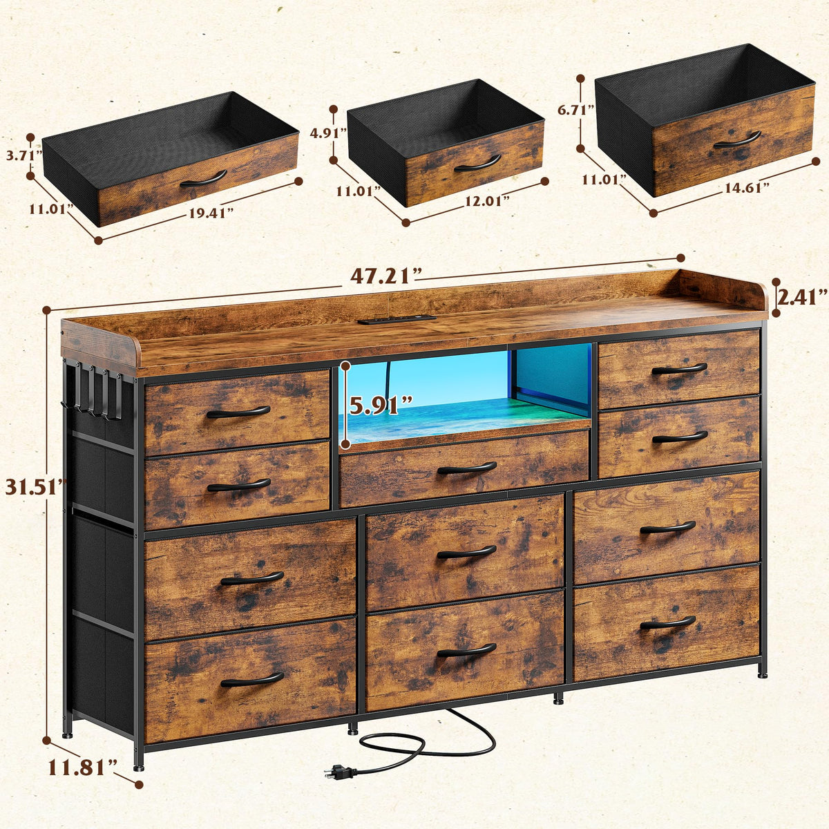 Brown 11 Drawer Dresser Y1894
