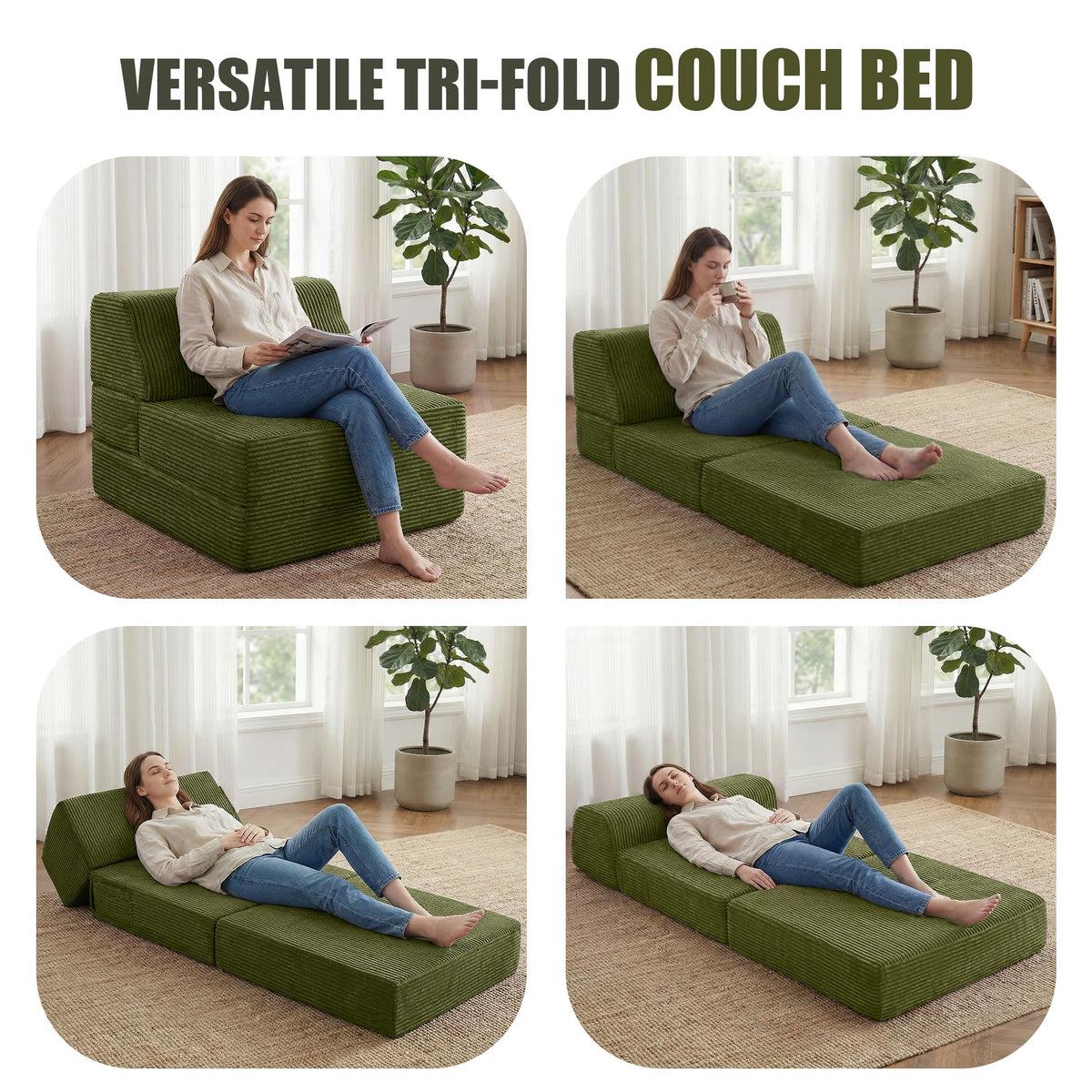 Folding Sofa Bed with Pillow, Memory Foam Sleeper Chair, Green N5792