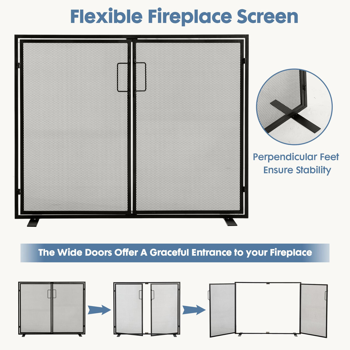 Black 2 Panel Fireplace Screen with Hinged Doors K633381