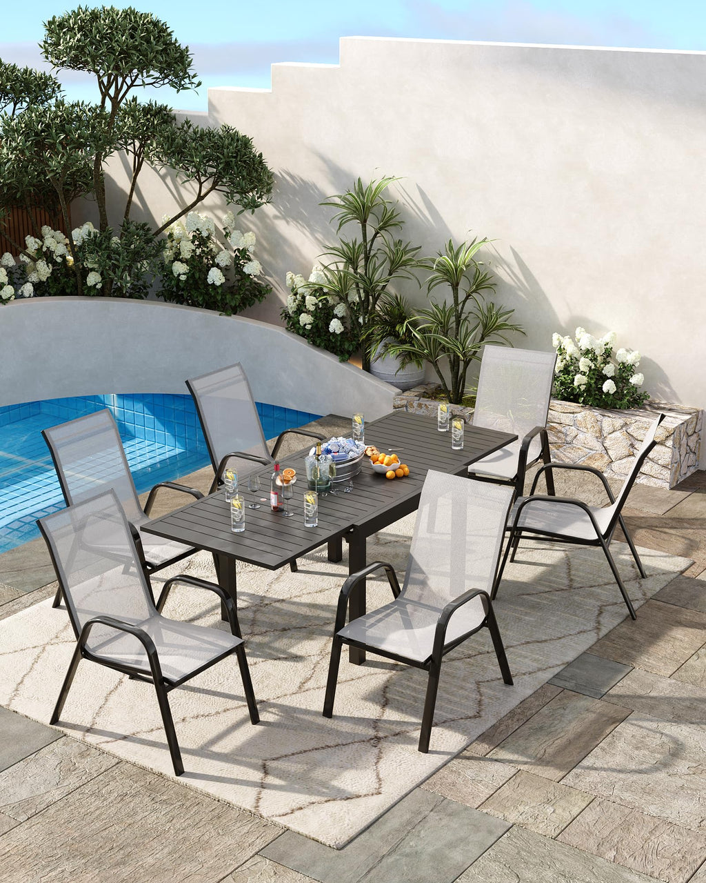 4 Pcs Stackable Grey Metal Textilene Patio Chairs H542994