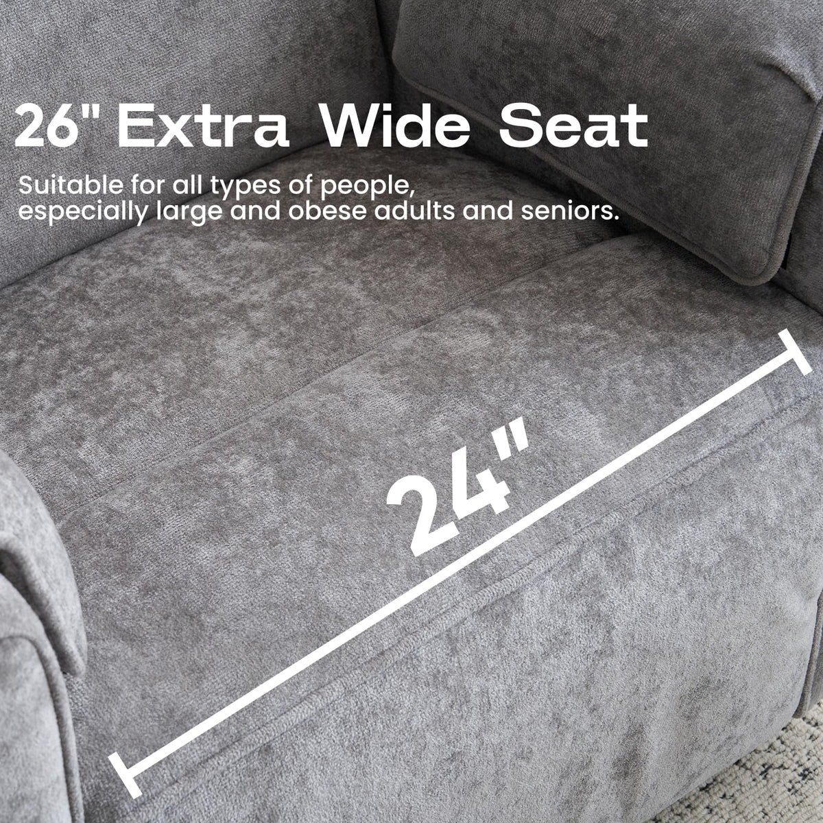 Oversized Swivel Rocking Recliner Chair with USB Ports, Grey R450