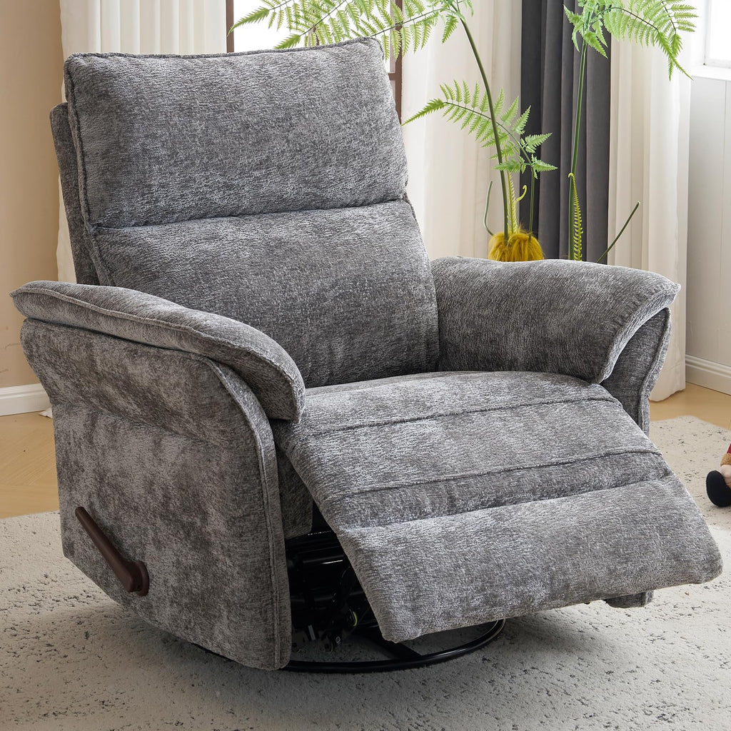Oversized Chenille Swivel Rocker Recliner with Adjustable Headrest E9367