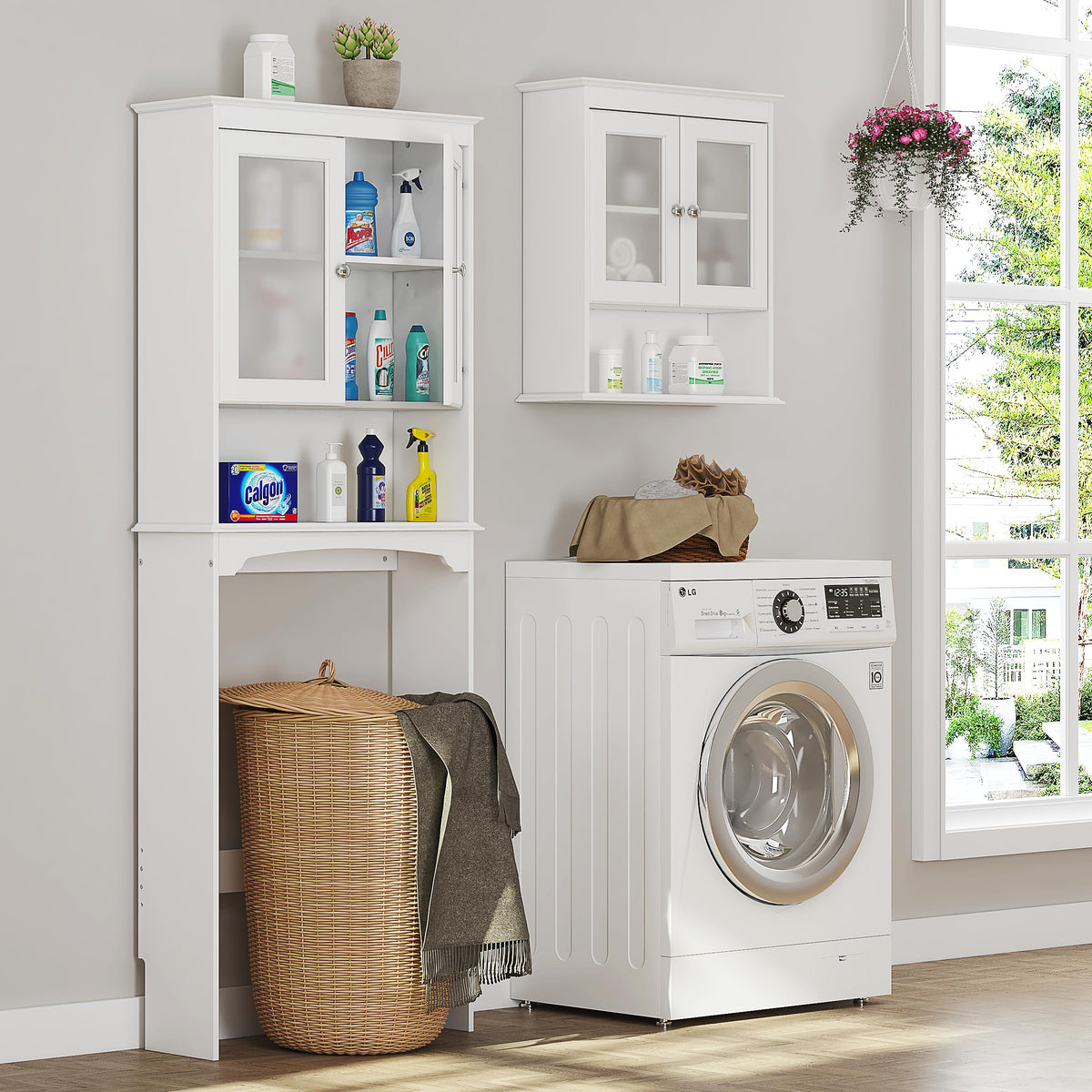 Over the Toilet Storage Cabinet with Tempered Glass Doors E1443