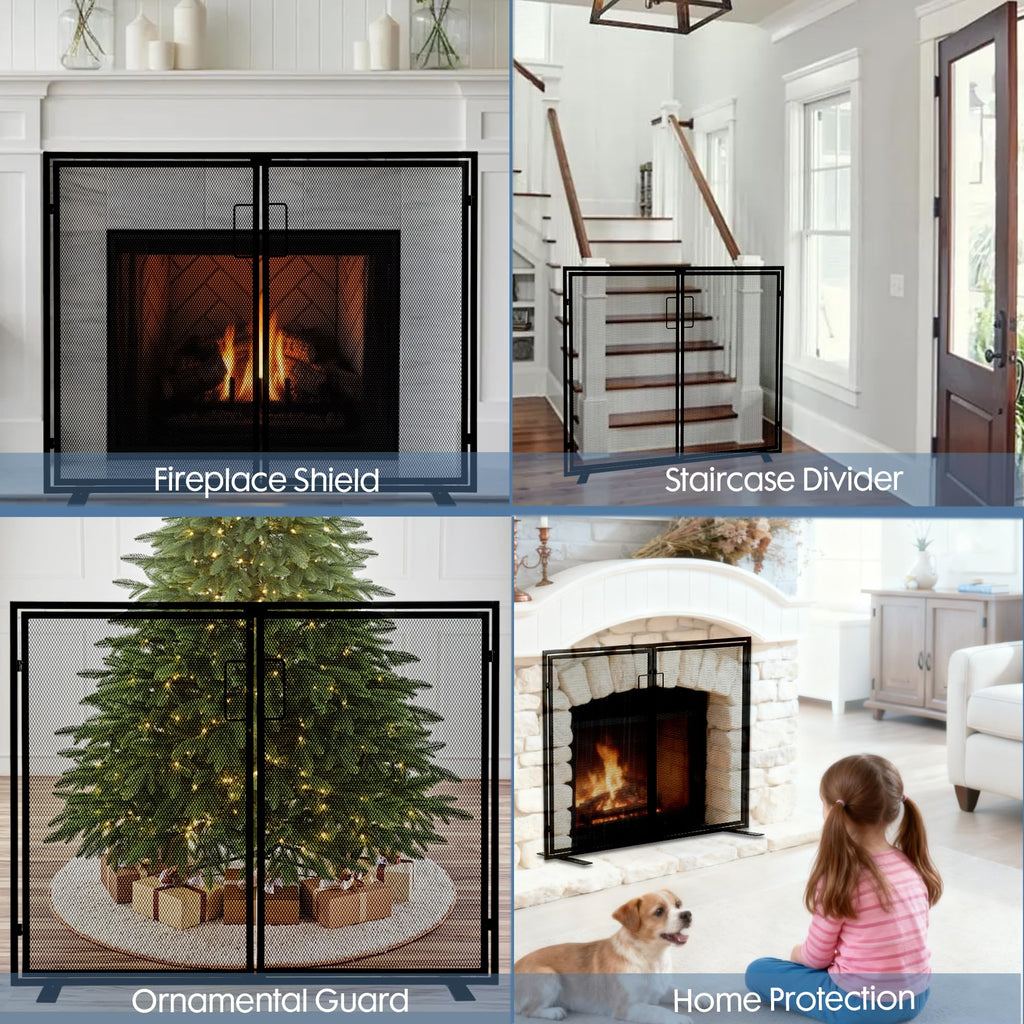 Black 2 Panel Fireplace Screen with Hinged Doors K633381