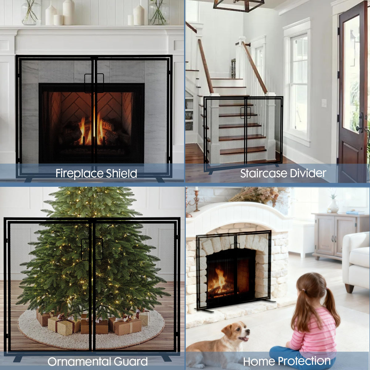 Black 2 Panel Fireplace Screen with Hinged Doors K633381