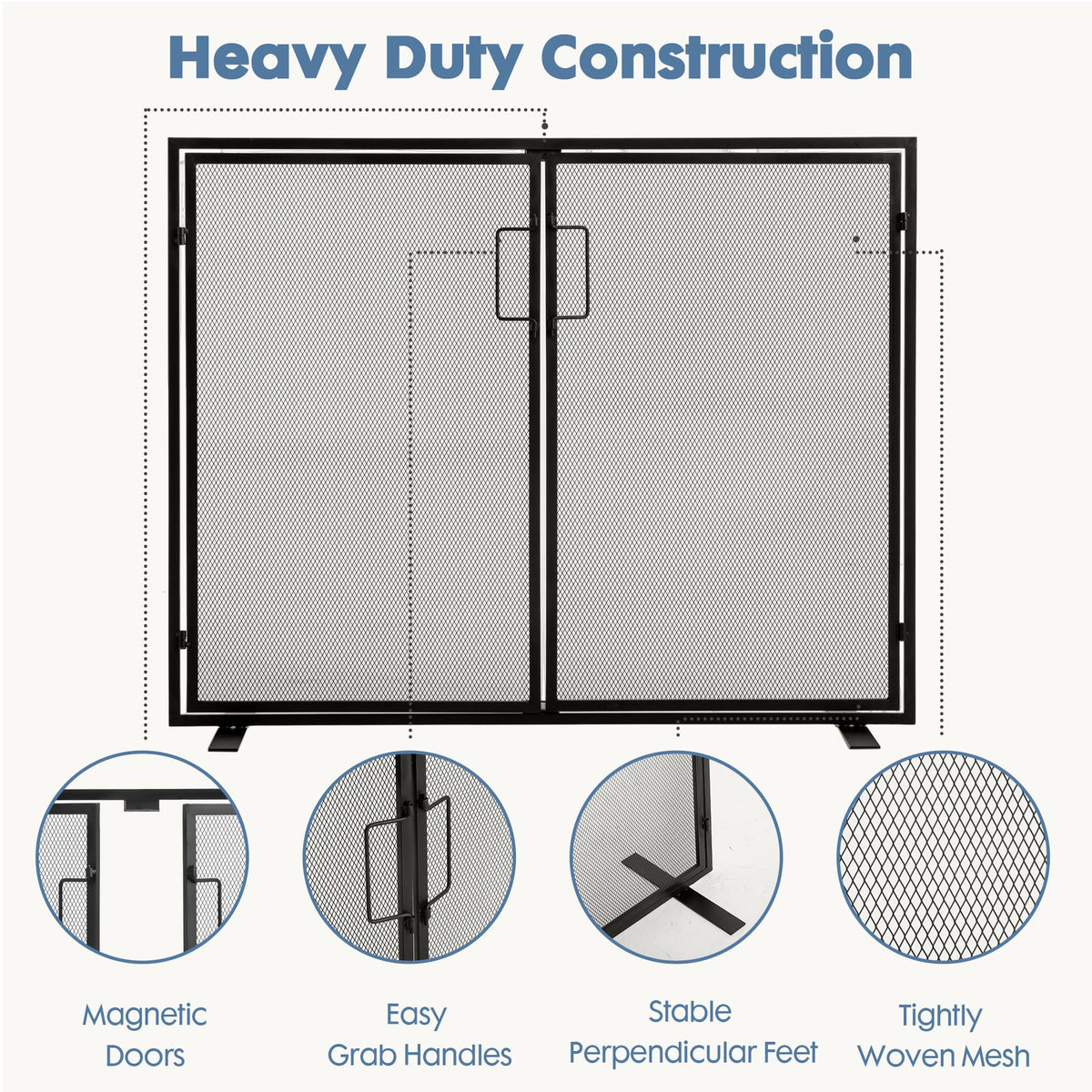 Black 2 Panel Fireplace Screen with Hinged Doors K633381